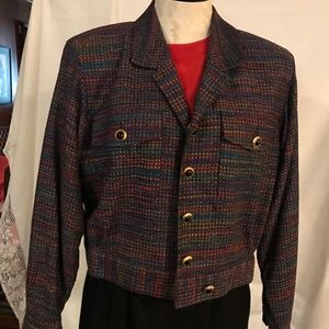 Vintage Doncaster, silk bomber jacket, tiny multi color design, size 6